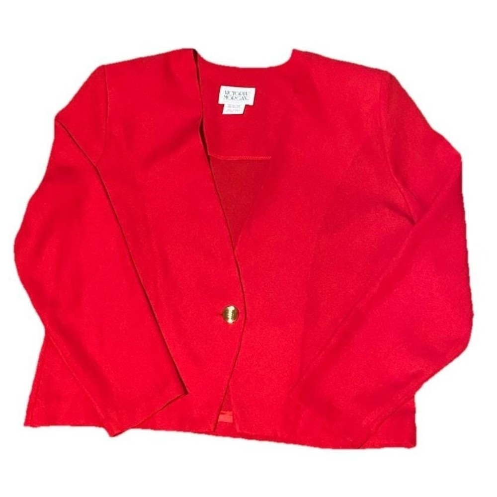 Vintage Victoria Morgan Red 1 Button Blazer With‎ Shoulder Pads Size Woman's 14